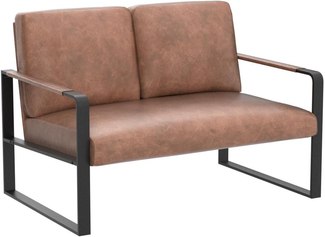 HAOBO Home Sofá biplaza y banco para sala de estar, sofá pequeño tapizado de piel sintética, banqueta, banco para comedor, dormitorio, color marrón