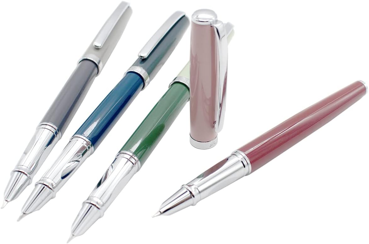 Gullor Morandi – Pluma estilográfica colorida de metal de 4 piezas, pluma convertidora de tinta, punta fina, color rojo