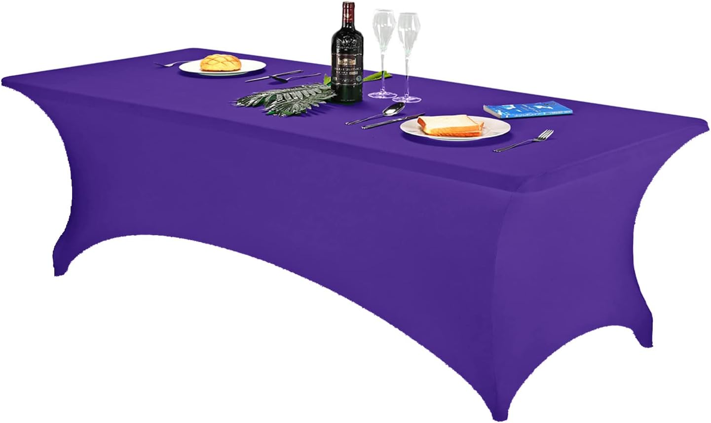 FORLIFE – Fundasmanteles de elastano, de ajuste universal para mesas rectangulares de 8 pies, para patios, bodas, banquetes, fiestas (8 pies, morado)