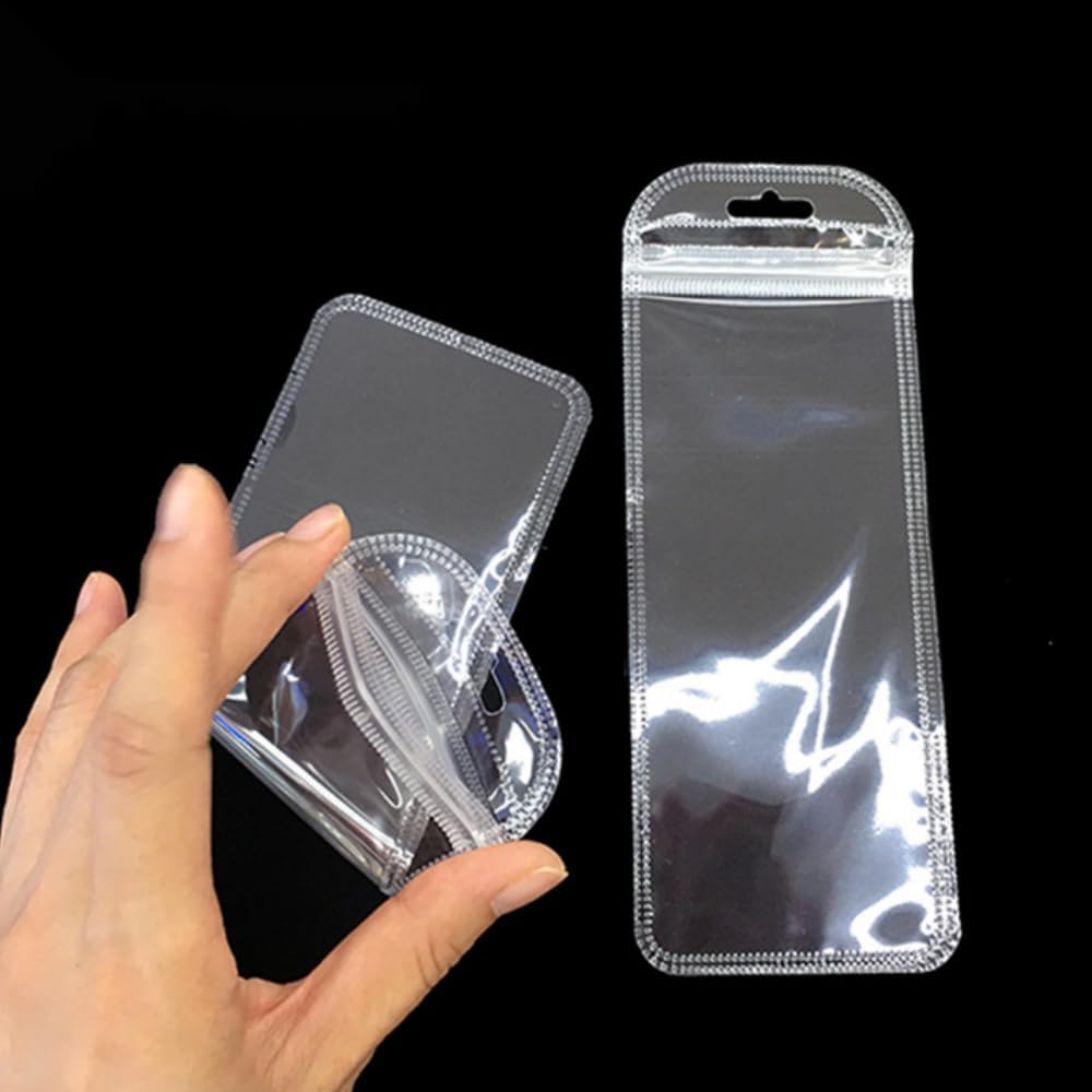 PABCK 100 bolsas autosellables con agujero para colgar, bolsa resellable con cierre de cremallera, bolsa colgante de plástico transparente para