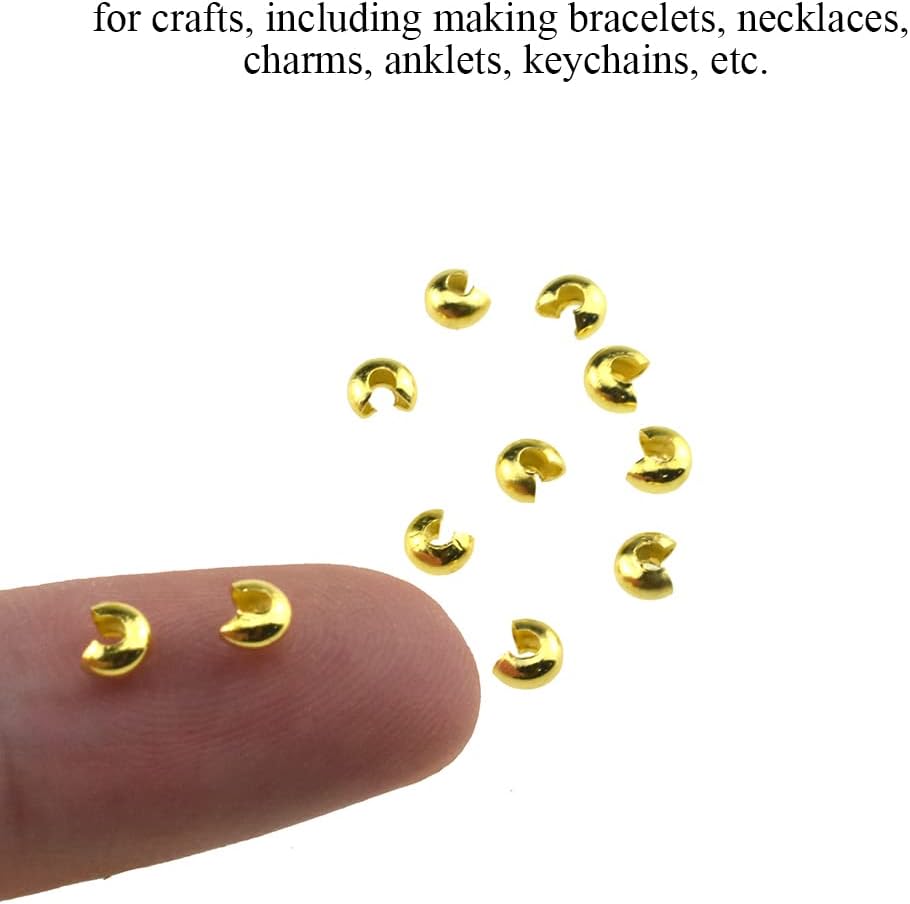 200 cuentas de crimpado de 0.12 pulgadas (0.118 in) de cobre dorado medio redondo, material de cuentas de crimpado abierto para fabricación de joyas