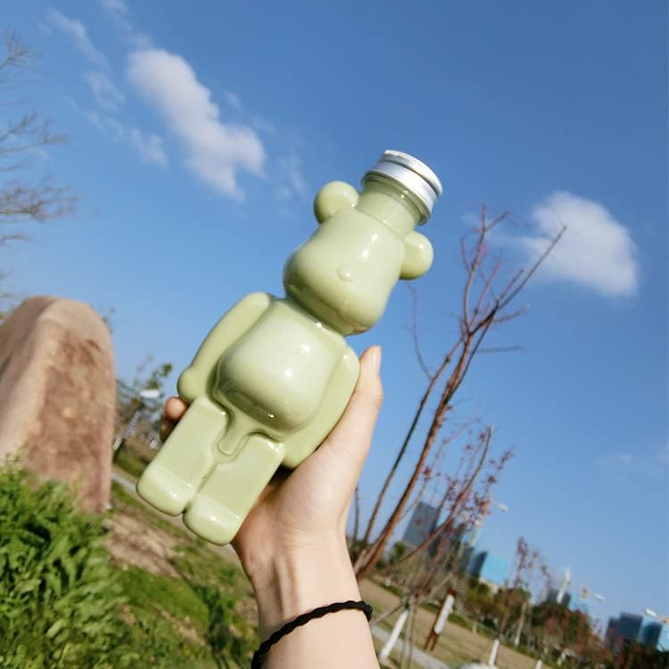 LELEBEAR Adorable botella de oso con diseño lindo y juguetón, sin BPA, funcional para el hogar y la cocina, perfecta para té con leche fría fría y