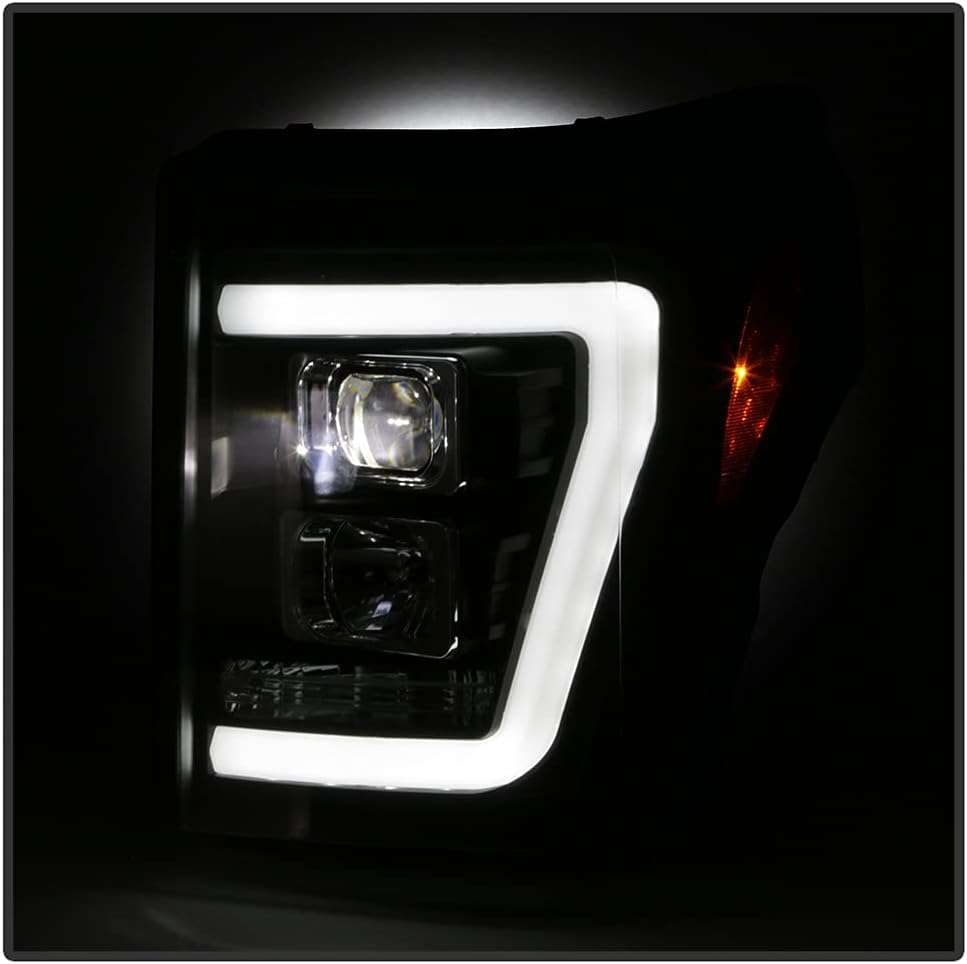 ACANII – Para Ford F250 F350 SuperDuty 2011-2016 Tubo LED negro con proyector LED integrado Faros delanteros izquierdo+derecho