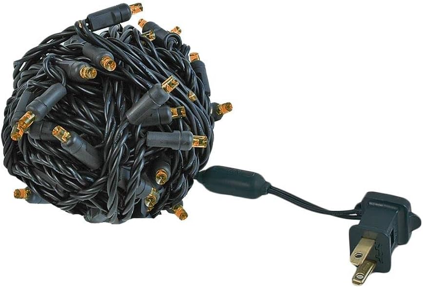 Novelty Lights Juego de 50 luces LED de Navidad, iluminación al aire libre, luces de patio, ámbar, cable negro, 25 pies