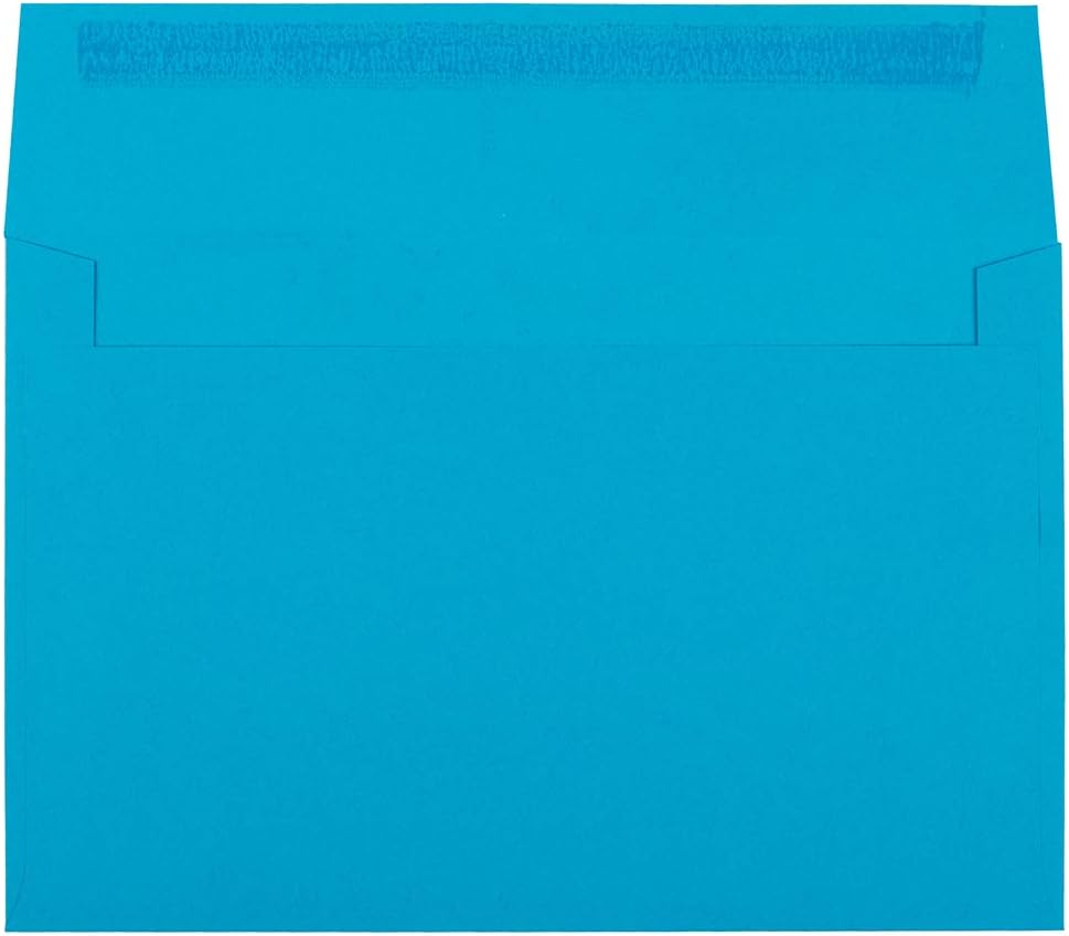 JAM PAPER Sobres de invitación de colores A9 con cierre de despegar y sellar, 5 34 x 8 34, reciclados, color azul, paquete de 100 unidades