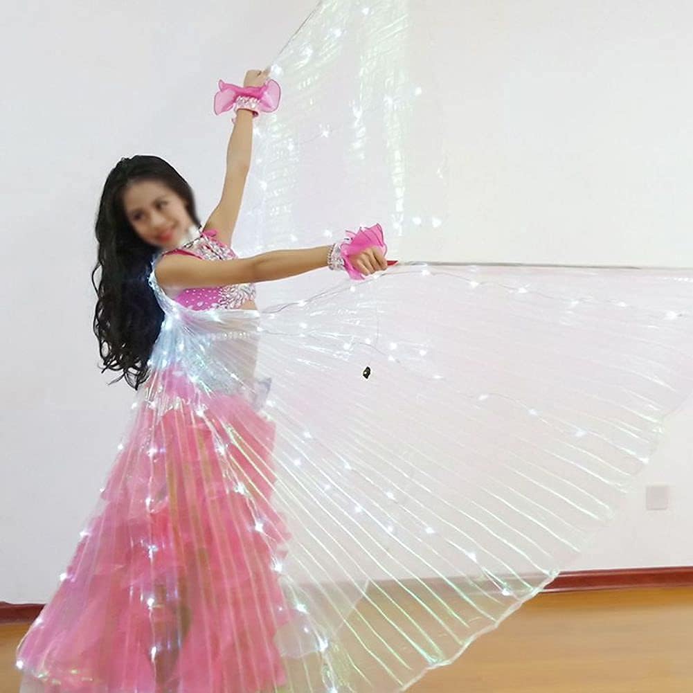 Disfraces de alas de ángel LED para danza del vientre de Halloween para niñas (palos de baile añadidos)