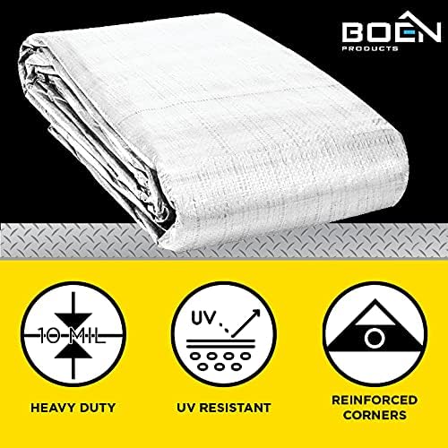 Cubierta de lona blanca resistente de 10 mil de grosor, multipropósito, impermeable, lona ideal para toldo de tienda, barco, RV o cubierta de