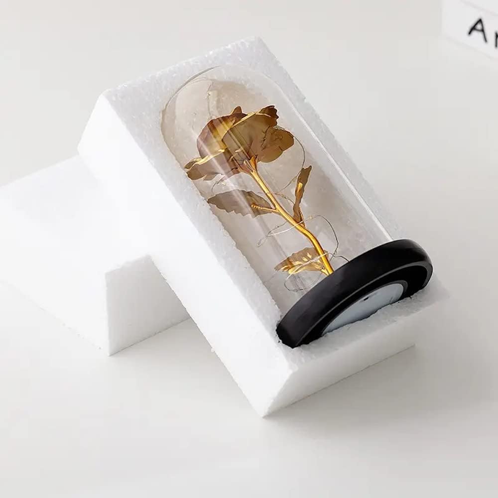 Colibri – Rosa dorada de 24 quilates en cúpula de cristal, regalos del día de San Valentín y el día de la madre, aniversario de boda, lámpara LED de