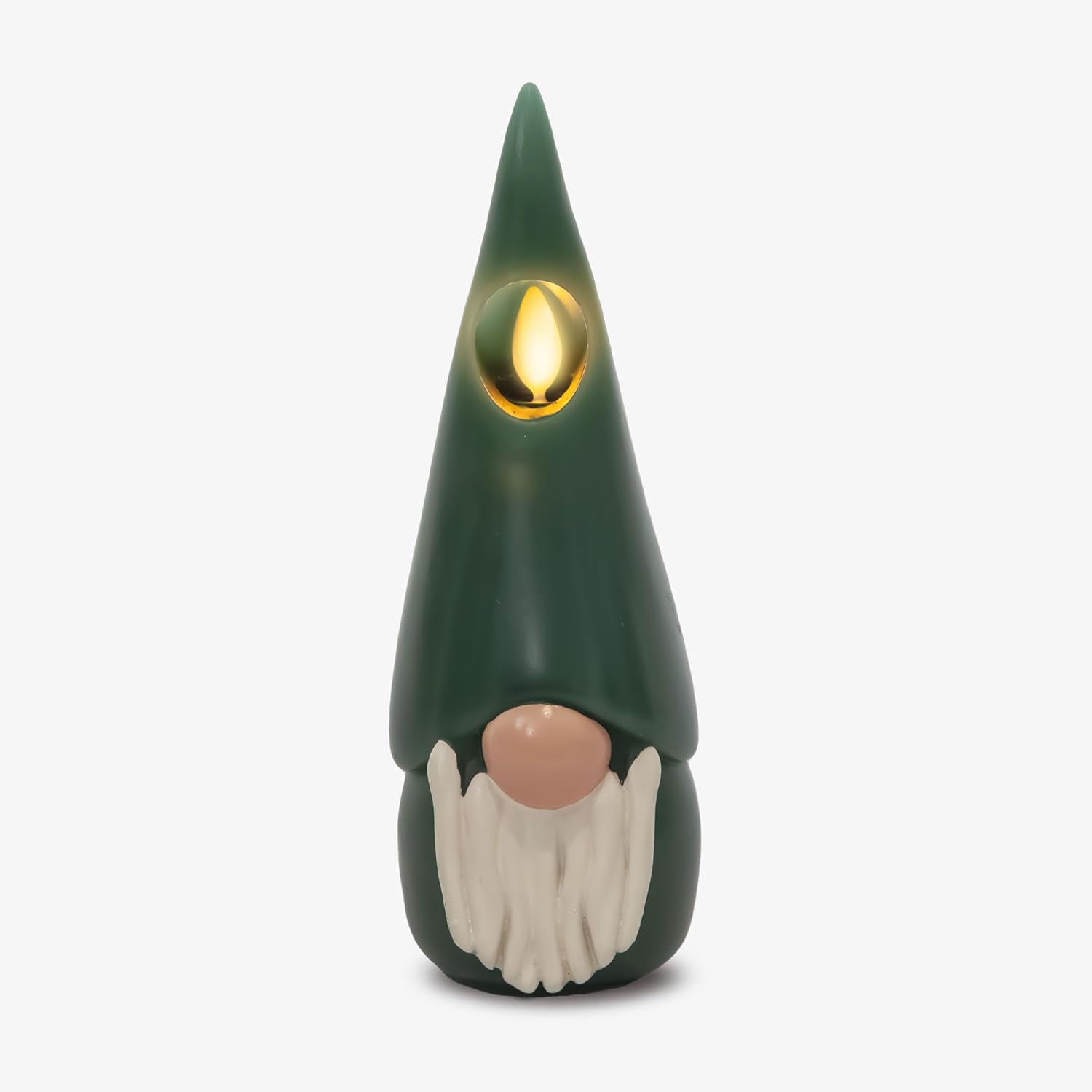 Luminara Vela sin llama, figura de gnomo de 2.8 x 8 pulgadas, acabado liso, cera real, sin perfume, decoración de invierno y Navidad (verde)