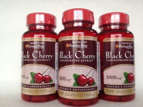 Puritan’s Pride Cereza Negra 1000 mg – 300 Cápsulas Paquete de 3 Hecho en Estados Unidos