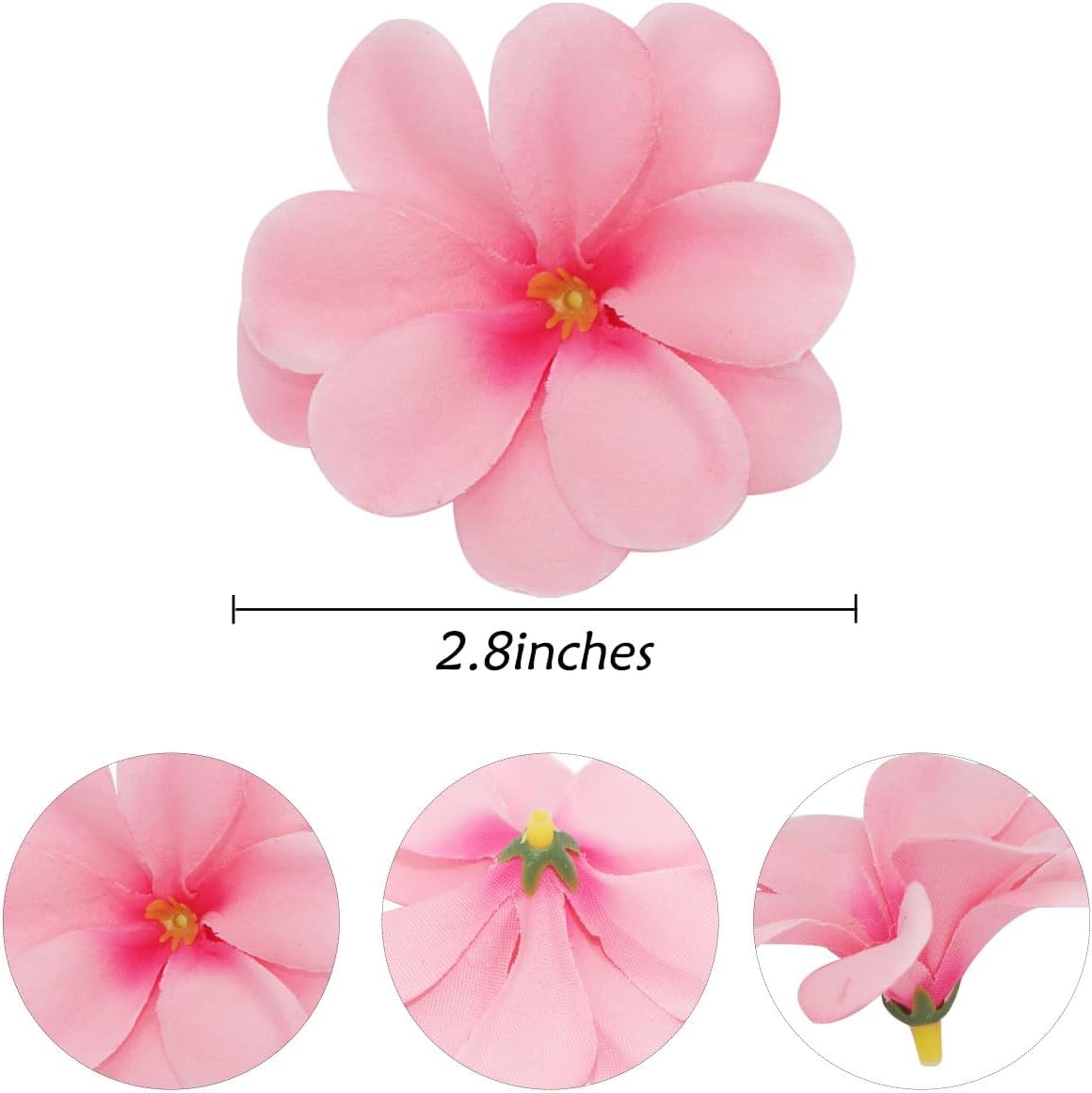 100 cabezas de flores artificiales de Plumeria Frangipani hawaiana de 2.8 pulgadas para bodas, guirnaldas, joyas, pinzas para el cabello, accesorios
