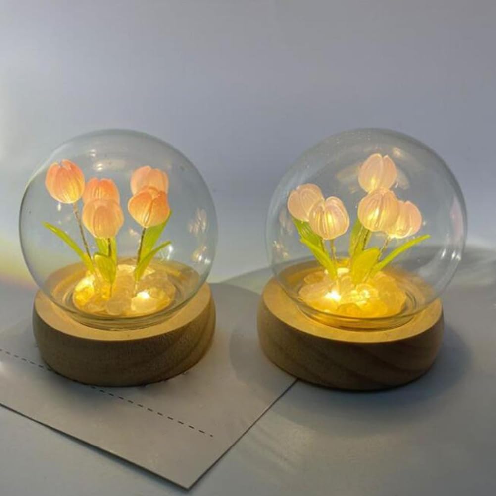 Lámpara de mesa hecha a mano con tulipán, decoración de mesita de noche, adorno de escritorio (5 flores)