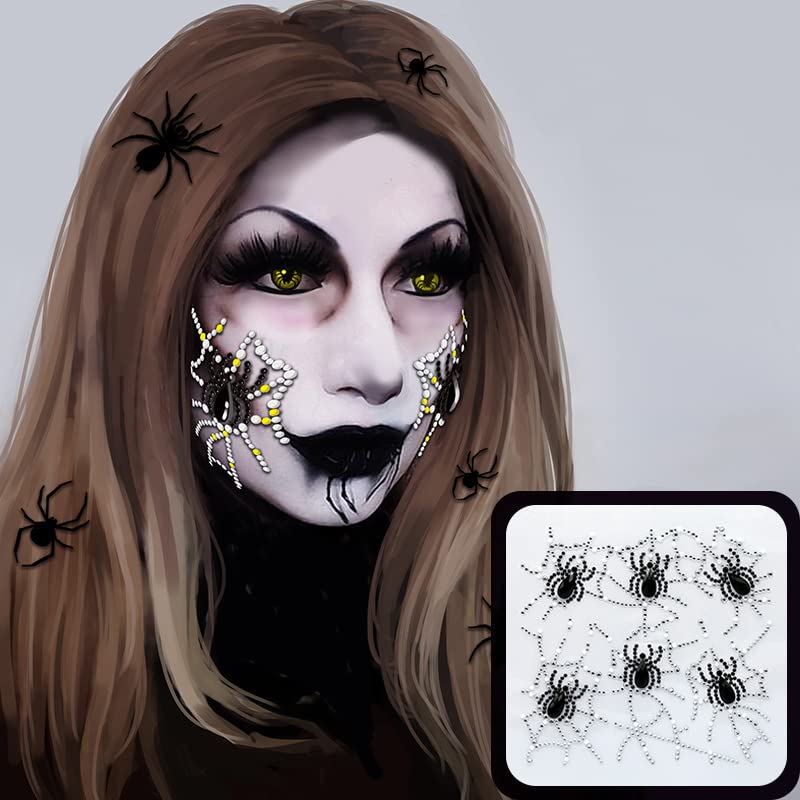 Gemas faciales de telaraña, joyas de cara del día de la muerte para Halloween, paquete de 2