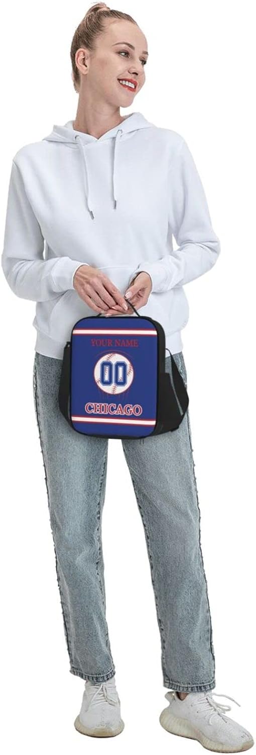 Chicago – Lonchera personalizada con cualquier nombre y cualquier número, correa ajustable personalizada, bolsas de almuerzo con aislamiento