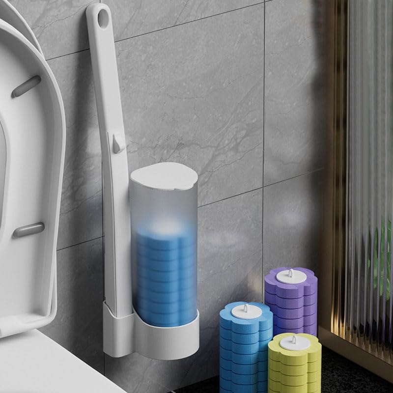 Sistema de limpieza desechable para inodoro, cepillo desechable con herramienta de limpieza montada en la pared, agente de limpieza precargado,