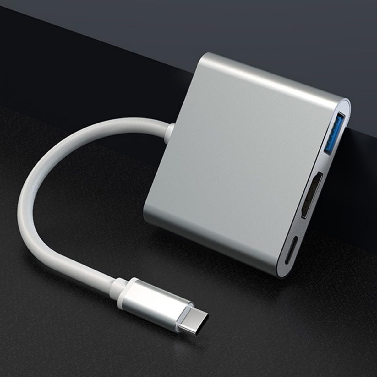Estación de acoplamiento 4K 30Hz 3 en 1 sin demora convertidor PD a HDMI Adaptador de teléfono celularportátil Puerto HDM Tipo C USB 3.0 Soporte