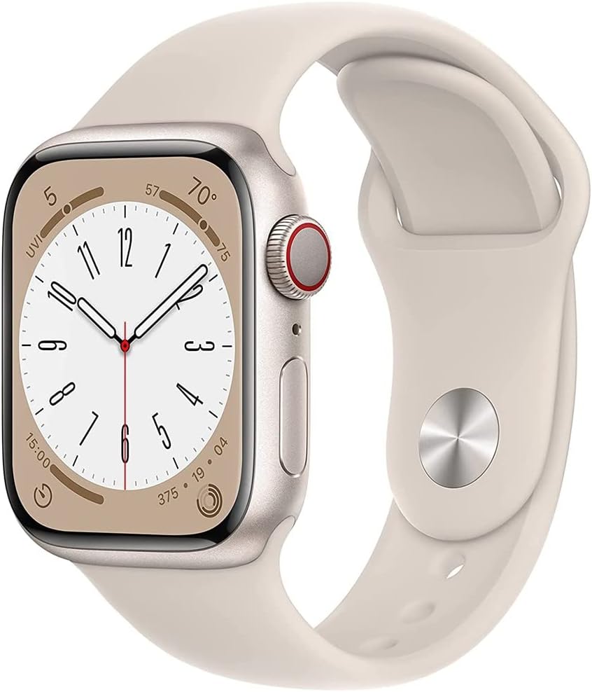 Apple Reloj Serie 8 (GPS + celular, 1.61 pulgadas) caja de aluminio Starlight con correa deportiva Starlight ML (renovado Premium)