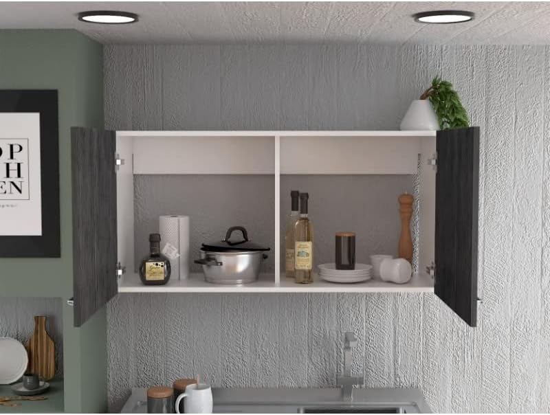 TUHOME Napoles – Armario de pared, madera de roble blanco y ahumado