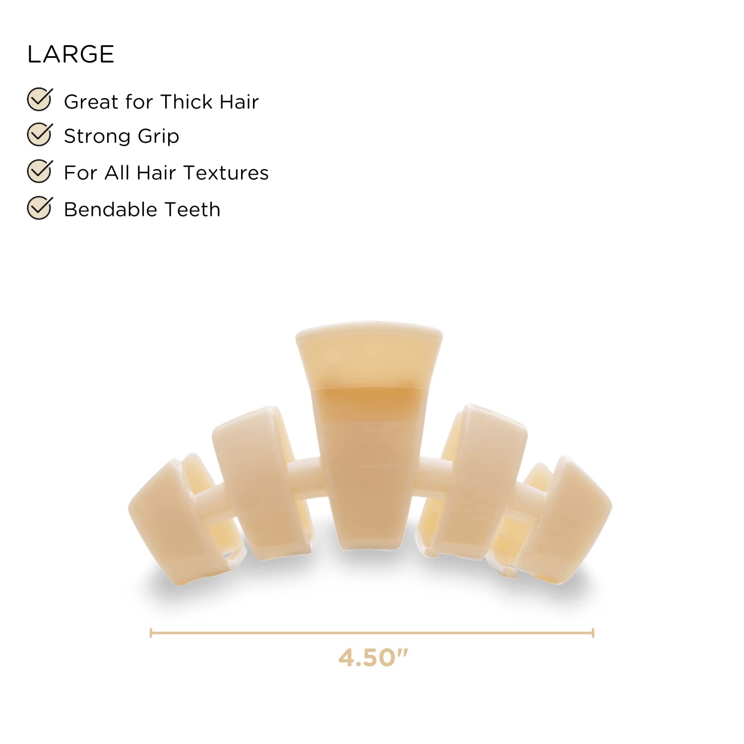 TELETIES – Pinza para el pelo grande – Agarre fuerte, dientes flexibles, cómodo diseño curvado – Ideal para cabello grueso – Para todas las texturas