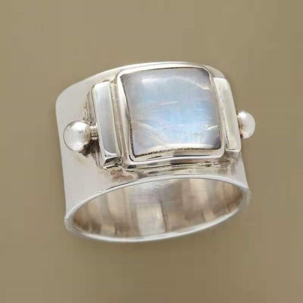 Gixaxak Anillo de plata de ley con piedra lunar para mujer, joyería bohemia ovalada, anillo de piedra lunar vintage, anillo de plata de ley 925,