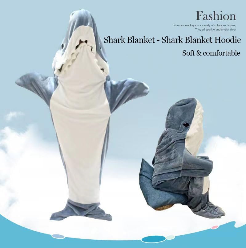 Mycozyshark – Manta con capucha de tiburón, mameluco de tiburón, acogedora manta de tiburón para adultos