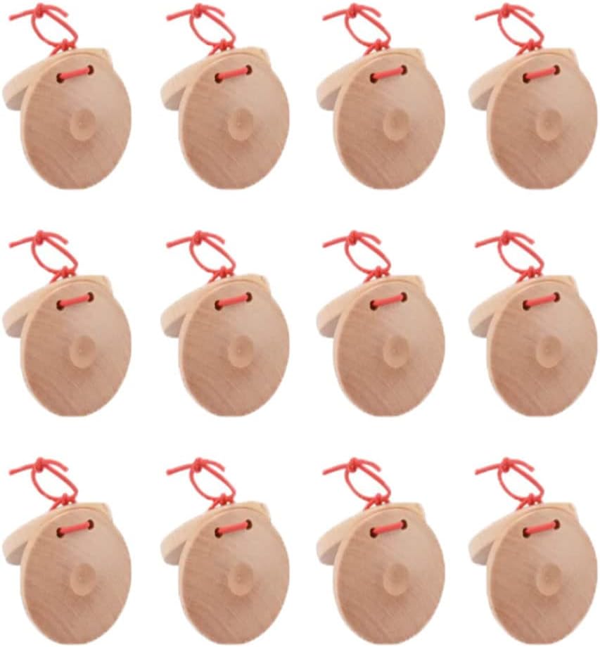 12 castañuelas musicales, tablero de aplausos educativos, instrumentos de percusión de madera para el aula, castañuelas de dedo (color madera)