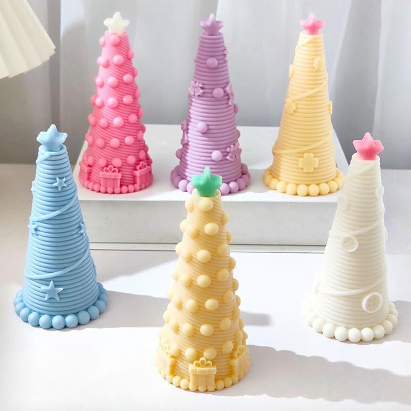 Xidmold Molde de vela de árbol de Navidad de punto 3D, molde de silicona para fondant, jabón, bomba de baño, yeso, resina epoxi, manualidades de