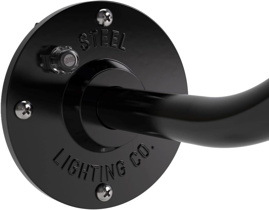 Steel Lighting Co. Redondo – Luz de granero  Montaje en pared al aire libre  Cúpula de 20 pulgadas  Cuello de cisne de 16 pulgadas  Luz grande de