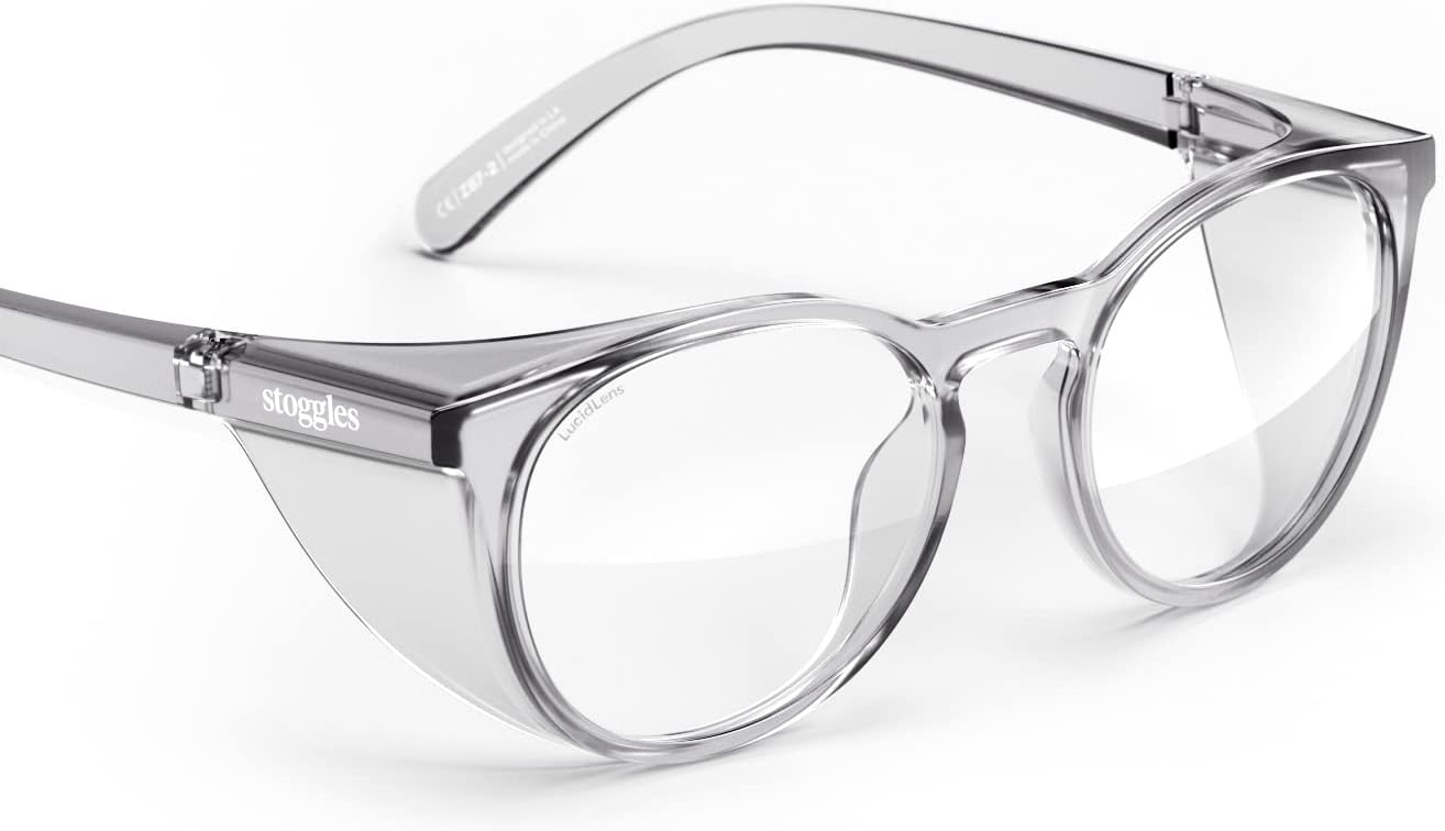 Stoggles – Lentes de seguridad con certificación Z87.1, modelo oficial, redondo, antiniebla y con bloqueo de luz azul (tamaño mediano, color carbón)