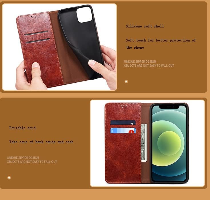 Suitable for xiaomi Poco X3 NFCX3 Pro Flip Phone Case Oil Wax Crazy Horse Pattern Magnetic Absorbent Phone Case Khaki