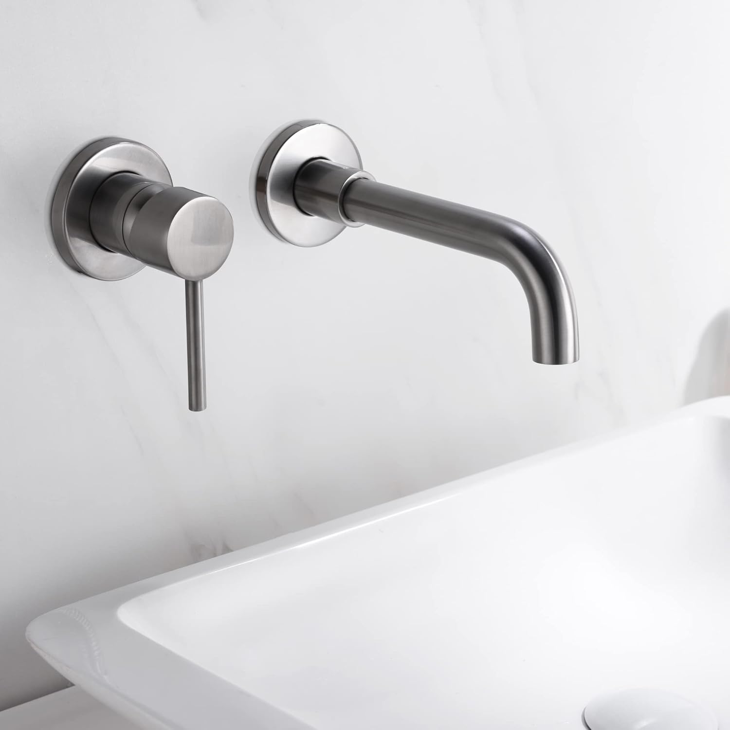 sumerain Diseño para zurdos de níquel cepillado montado en la pared del grifo del lavabo del grifo del lavabo