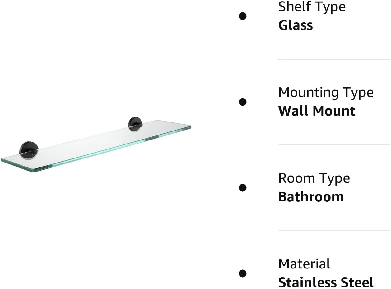 JQK TGS101L20-PB – Estante de vidrio templado para ducha de 20 x 5 pulgadas, acero inoxidable 304 negro mate, TGS101L20-PB