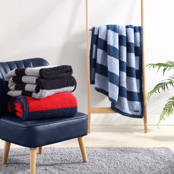 Nautica – Manta de felpa, ropa de cama sherpa ultrasuave, decoración cálida y acogedora para el hogar para cama o sofá (azul Lawndalerojo, 50 x 60