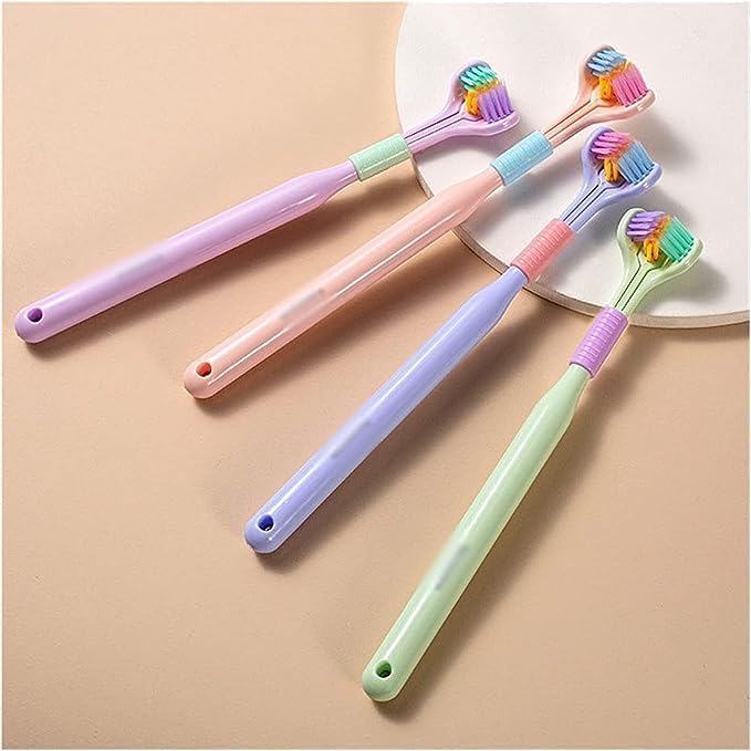 2 cepillos de dientes de pelo suave de tres caras de color aleatorio, diseño envolvente eficaz, para limpiar los dientes y las encías, cepillos de