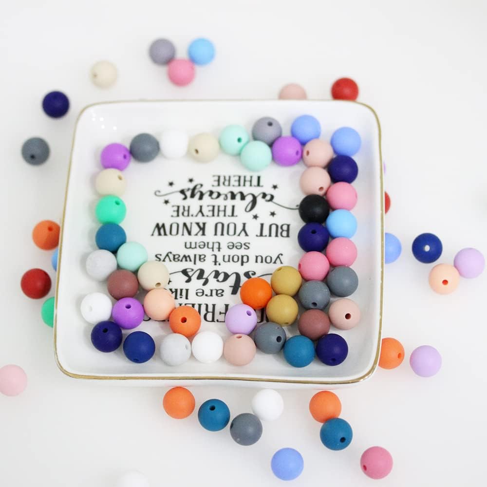 BetterJonny – 120 cuentas de silicona, 24 colores, cuentas sueltas con caja de almacenamiento de 0.472 pulgadas, cuentas redondas de silicona