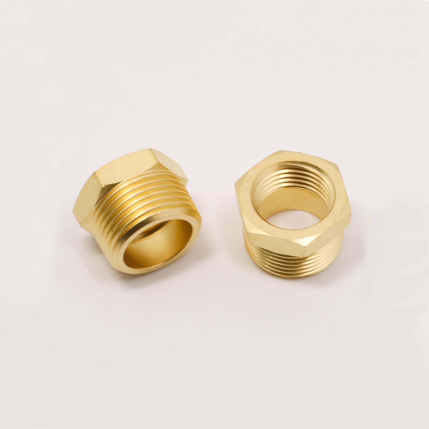 Buje hexagonal reductor de latón macizo NPT macho de 34 pulgadas a 12 pulgada hembra, (2 unidades), adaptador de tubo fundido reductor, adaptador de