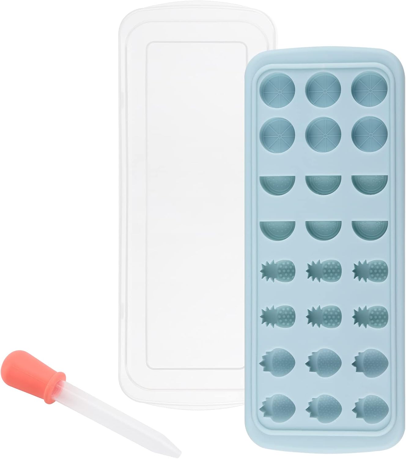 Moldes de silicona en forma de fruta con gotero de líquido, bandejas de hielo de fácil liberación con tapa, 24 cavidades para cubitos de hielo,