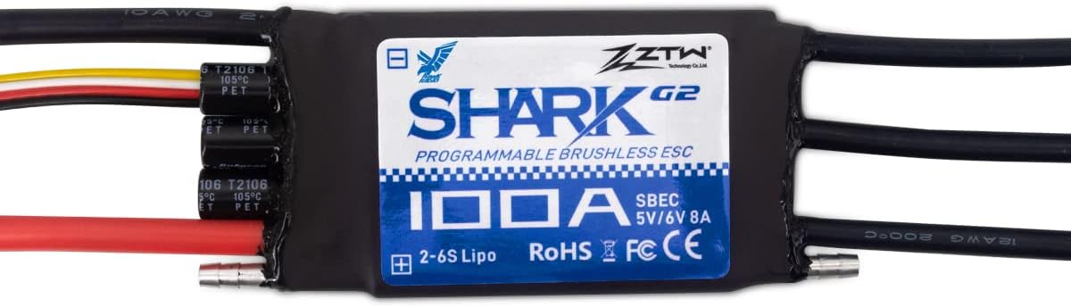 ZTW Shark G2 Series 100A Bi-Direction Refrigeración por agua ESC sin escobillas con SBEC 8A5V para barco RC y otros proyectos de bricolaje