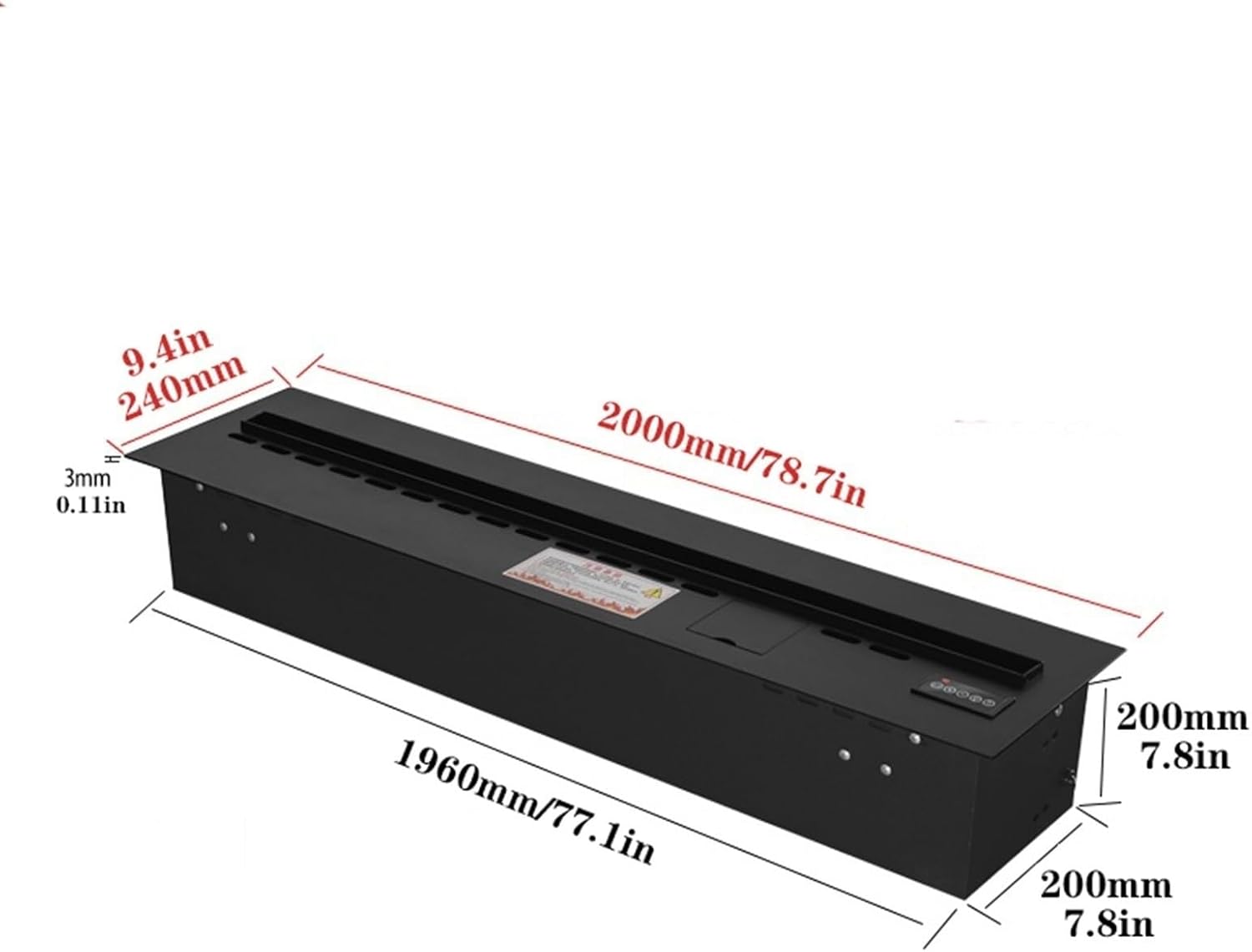 Chimenea eléctrica de vapor de agua empotrada con efecto de llama realista 3D, chimenea de vapor de acero inoxidable ultrafina, control táctil,