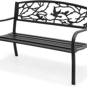 MoNiBloom Banco de exterior para jardín, patio, porche, muebles de aluminio ligero y resistente de 50 pulgadas con marco de metal de acero de MoNiBloom Banco de exterior para jardín, patio, porche, muebles de aluminio ligero y resistente de 50 pulgadas con marco de metal de acero de