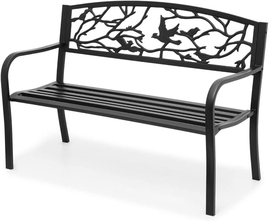 MoNiBloom Banco de exterior para jardín, patio, porche, muebles de aluminio ligero y resistente de 50 pulgadas con marco de metal de acero de