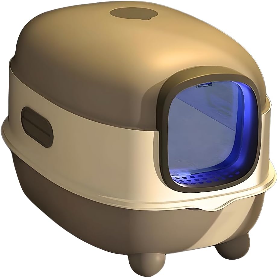 Caja de arena para gatos, bandeja de arena grande para gatos con luz UV, bandeja de arena para gatos con tapa, bandeja de arena cerrada para gatos