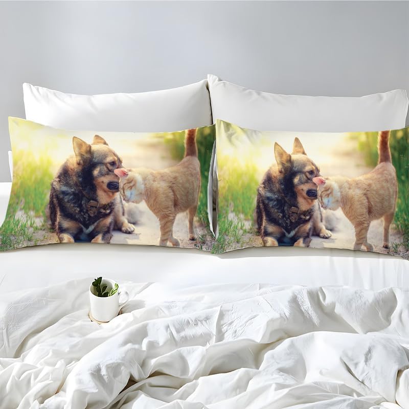 Puppy Grass Green Duvet Cover Full Animal Print Bedding Sets Full Soft Microfiber Comforter Cover and 2 Pillow Shams 20″X26″, Bed Set Duvet Covers