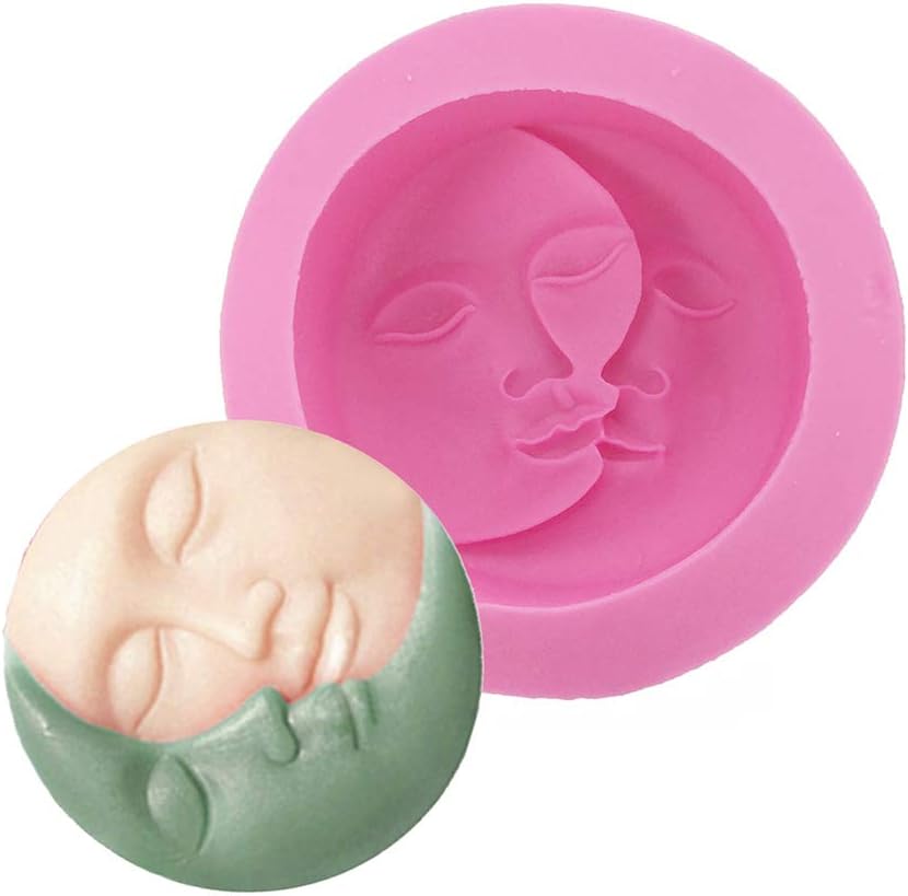 Molde de silicona con cara de luna para resina para hacer joyas, velas, gemas artificiales, arcilla polimérica, molde de fondant para pasteles