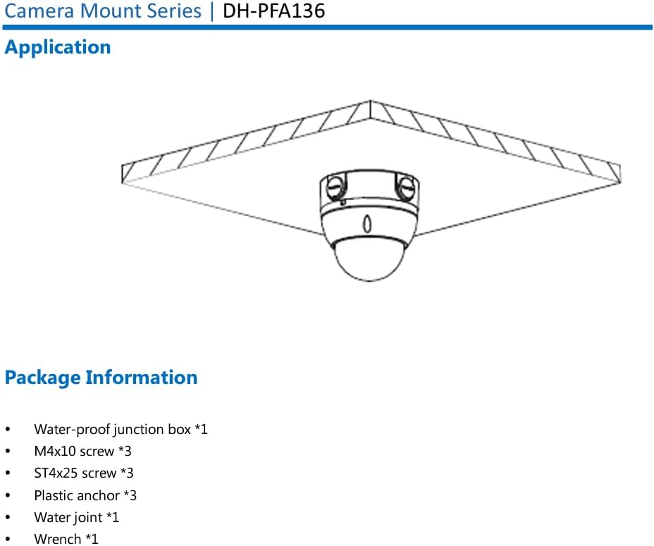 PFA136 Caja de conexiones para cámara Dahua IP Dome y Eyeball Camera, Whtie, paquete de 1