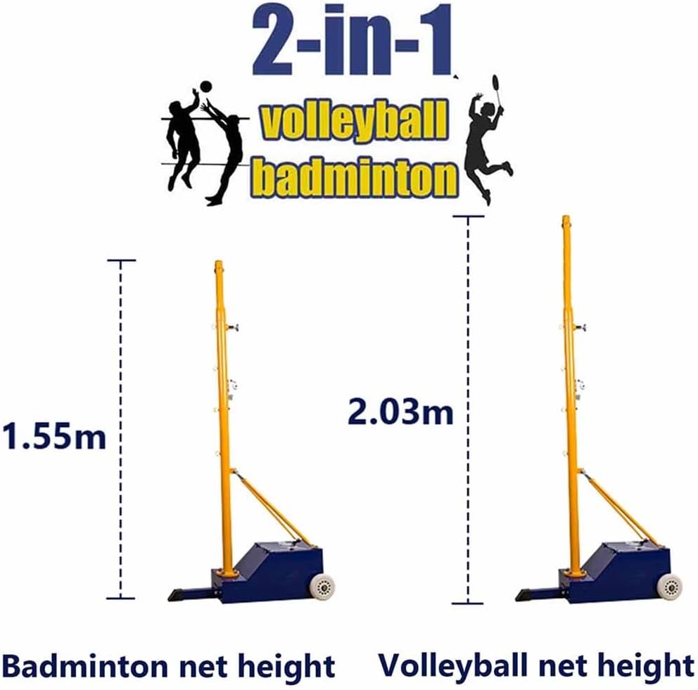 Bastones de voleibolbádminton con red para jóvenes adultos, soporte de red de bádminton marco de red móvil con caja de ruedas, poste de red de acero