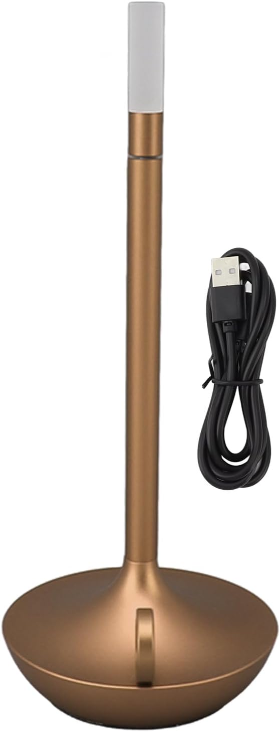 Hilitand Lámpara de mesa inalámbrica Aleación de aluminio 3 niveles de brillo Portátil innovadora forma de vela LED Lámpara de escritorio (dorado)