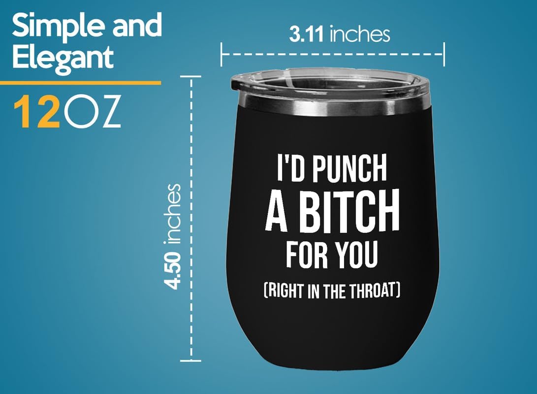 Vaso de vino I’d Punch a B for You, edición negra, amistad, sarcasmo de bestia, mejor amiga, cuñada, hermana hermana, tribu de las hermanas