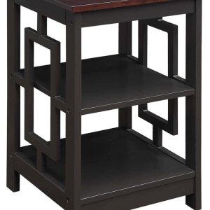 Convenience Concepts Mesa auxiliar cuadrada con estantes, color espresso Convenience Concepts Mesa auxiliar cuadrada con estantes, color espresso