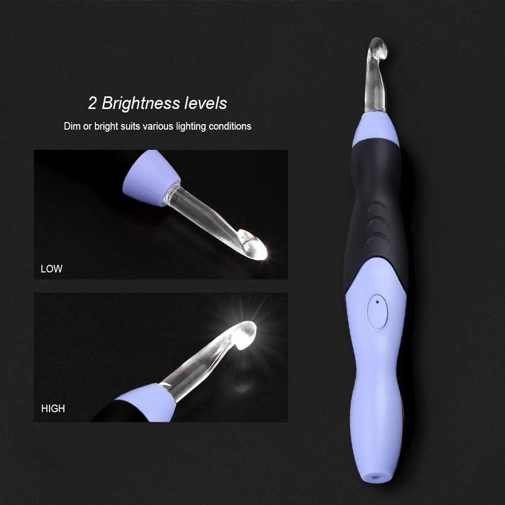 Ganchos de ganchillo iluminados, juego de ganchos de ganchillo LED 9 en 1, 9 cabezales intercambiables iluminan agujas de tejer, accesorios para